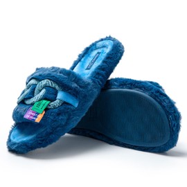 JOMIX Womens Winter Slippers Stylish Plush Open Toe Comfortable Warm Home Winter Slippers Fluffy Elegant Soft Padded Furry Slippers Indoor Outdoor MD8506,Blue 6 UK