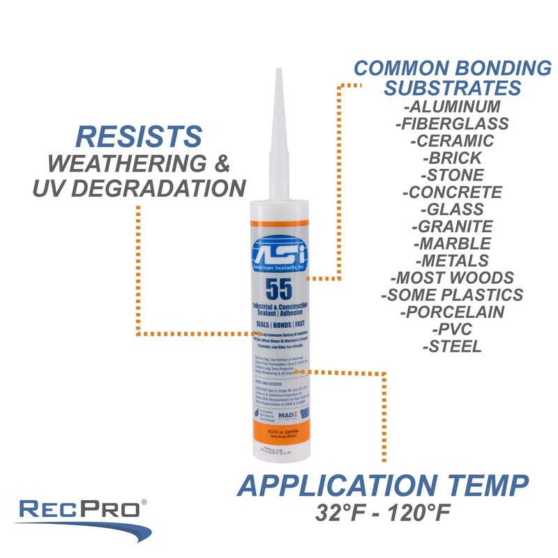 RecPro RV Construction Sealant/Adhesive | 10.2 oz Cartridge | Dries