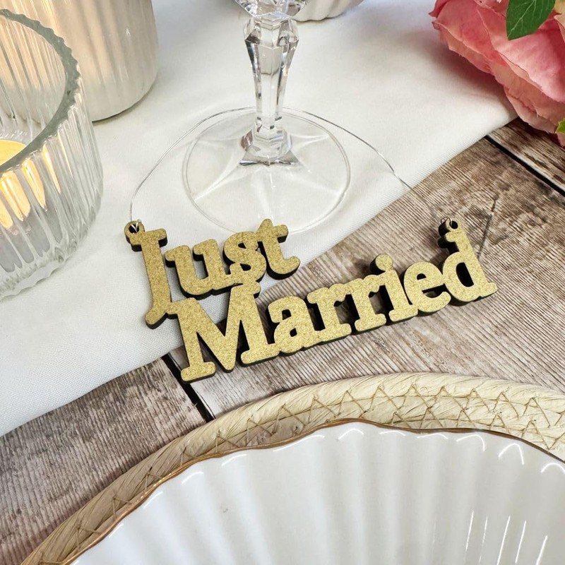 Luck and Luck Wooden Hanging Just Married Sign, Mini Wedding