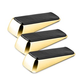 XFORT 3 Pack Door Wedge Polished Brass Door Stop Non-Slip Solid Rubber Handle with Scratch Resistant Surface Door Stopper for Any Interior Door