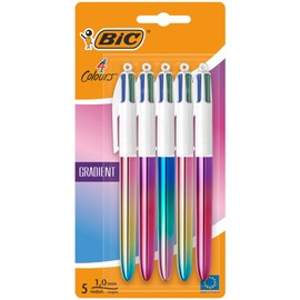BIC BIC 4 Farben Kugelschreiber Set 4 Colours Gradient, 5er Pack in Metallic-Farbverlauf, nachfüllbar, Ideal für das Büro, das Home Office oder die Schule