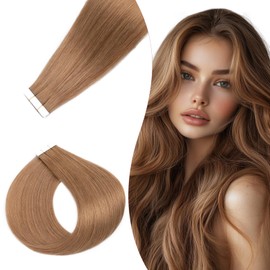 Rich Choices Tape in Hair Extensions Human Hair 10 pcs Light Brown Tape Hair Extensions Real Human Hair Invisible Remy Hair Extensions Injected Tape Extensions 16 Inch 25g