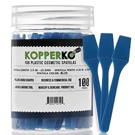 Kopperko 100 Pack 2.5 Inch Cosmetic Spatulas - Small Plastic Spatula for Cosmetics, Creams, Crafts - Makeup Spatula - Multipurpose Mini Applicator for Mixing Cream, Skincare, or Scraping Jars – Blue