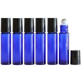 Cobalt Blue Glass Roll-On Bottles with Stainless Steel Roller Balls (10 ml) for Essential Oils, Colognes & Perfumes (6 pk)