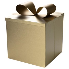 BIOBROWN Medium Birthday Gift Box with Lids, Bow and Tissue Paper, 9x9x9 Inches Collapsible Gift Box for Presents, Baby Shower, Party - Gold