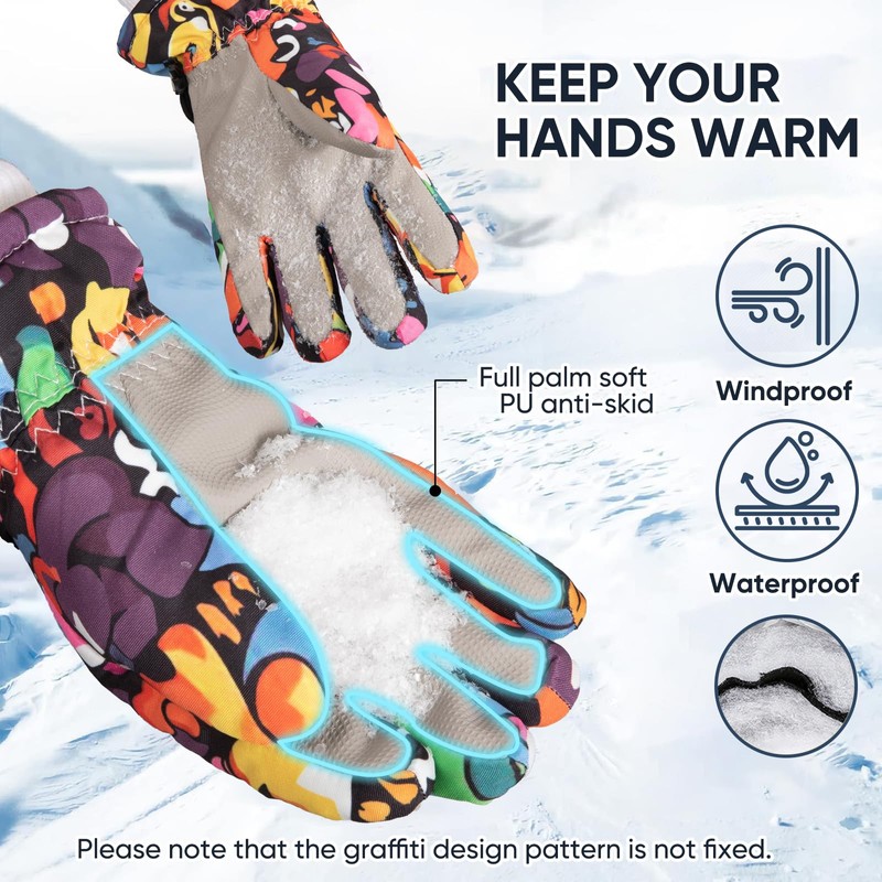 OMECHY Kids Ski Snow Gloves Waterproof Winter Cold Weather Windproof