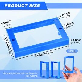 3pcs 1/2" Single Gang Receptacle Outlet Electrical Box Extender Junction Box Extender for Electrical Boxes & Outlet Switches for Home Living Room，Easy Install(Blue)