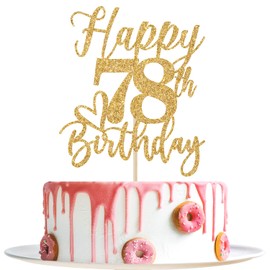 Decoración para tartas de feliz cumpleaños 78, decoraciones de cumpleaños 78 para hombres/mujeres, saludos a 78 años, Hello 78, suministros para fiesta de feliz cumpleaños 78, purpurina dorada