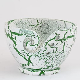Premium Solid Hardwood Wooden Pot Portable Yarn Bowl Holder for Knitting Crochet Gift Set | Hind Handicrafts (6" x 6" x 4", Green Cracker)