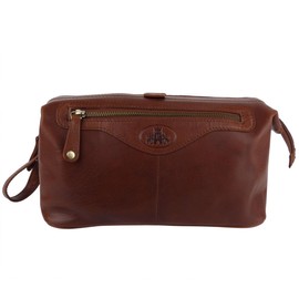Rowallan of Scotland Mens Large Leather Wash Toiletries Bag - Cognac