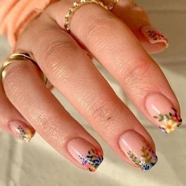 Summer Vibrant Floral Press-On Nails | CurvLife Nail | 24pcs Short Oval Fake Nails | Glossy Finish with Bright, Colorful Floral Accents | Easy to Apply, Comfortable Fit & Long-Lasting Hold | Ideal for Daily , Business Meetings & Elegant Special Occasions:_Spring Day