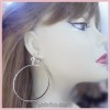 CLIP ON 2-1/4" SILVER TONE Textured Hoop Non-Pierced Earrings H1