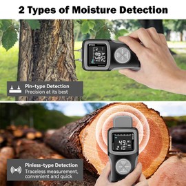 Wood Moisture Meters, Pin & Pinless 2 in 1 Moisture Detector with Upgraded Sensor & Backlit Screen, 9 Calibration for Moisture Detection in Wood, Detector for Lumber Concrete Building(Grey)