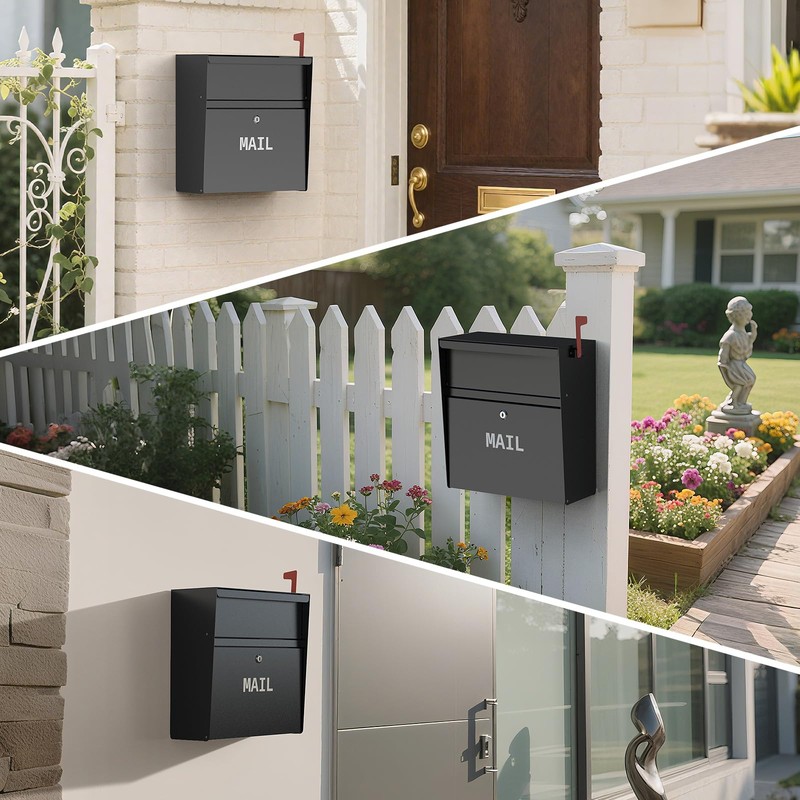 Metateel Wall Mounted Locking Mailbox with Outgoing Mail Slot, Secure