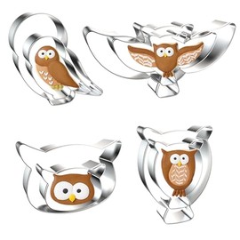 Owl Cookie Cutter Set - Large and Small - Spread Wings Owl, Owl Face, Owl Head, Great Horned Owl - 8 Pieces Bird Animal Stainless Steel Metal Biscuit Fondant Mold Cookie Cutters Shapes for Baking