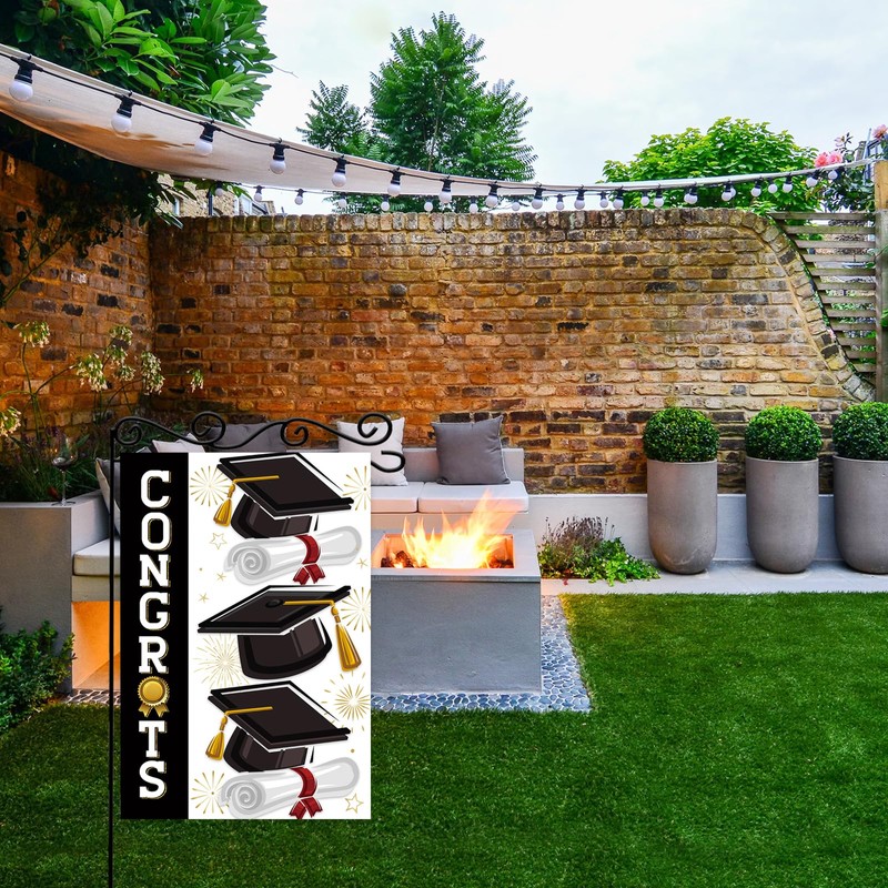 Congrats Graduation Garden Flag,Graduates Caps Diploma Ceremony Class 2025 Yard