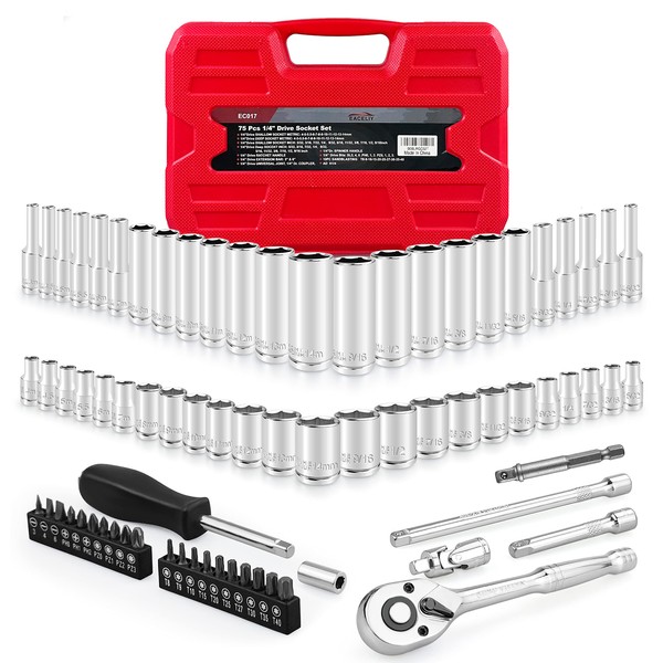 EACELIY 75pcs 1/4" Drive Impact Socket Set, Master Socket Set,Wrench