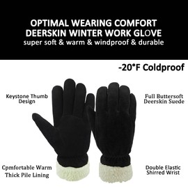 SKYDEER Winter Gloves with Full Premium Genuine Deerskin Suede Leather and Warm Pile Lining for Cold Weather Work and Sports (SD8674T/M)