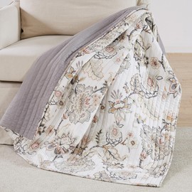 Levtex Home - Ophelia - Throw - Floral - Taupe Grey Cream Blush - Throw Size 50x60in. - Rayon/Rayon