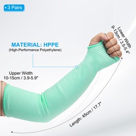 PATIKIL 12 Inch Cut Resistant Sleeve, 3Pairs Arm Safety Protectors Sleeves with Thumb Hole Level 5 Protection Forearm Guard Sleeves for Thin Skin and Bruising, S, Dark Green