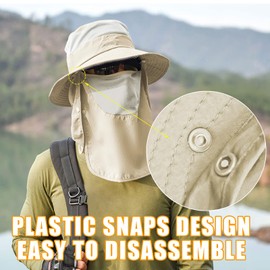 Sun Hats for Men Women Fishing Hat UPF 50+ Breathable Wide Brim Summer UV Protection Hat, Beige(with Face Cover & Neck Flap ), 7 1/8-7 7/8