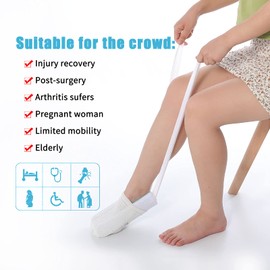 Fanwer 4-Piece Hip Kit for Total Hip Replacement with Sock Aid, 32" Foldable Reacher Grabber Pickup Tool, 30.7" Long Shoe Horn & Dressing Stick and 2Pcs Pants Helper Device