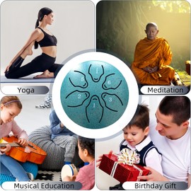 Steel Tongue Drum - 3 Inch 6 Notes, Rain Drum for Outside with Drum Bag, Music Book, Drum Mallets, Musical Education Entertainment Meditation Yoga Zen Gifts (Dark Green)