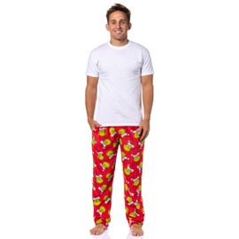 Dr. Seuss Men's Grinch Santa Claus Toss Print Super Minky Fleece Lounge Pajama Pants (XX-Large) Red
