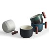CLASGLAZ 6oz Ceramic Espresso Cups with Wooden Handle, Small Coffee
