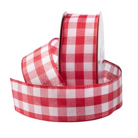 Royal Imports - Cinta de cuadros a cuadros de búfalo, para decoración floral, manualidades y festividades, 2.5 pulgadas (#40) - Rollo de 25 yardas (carrete de 75 pies), rojo/blanco