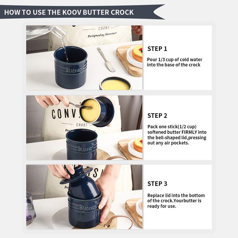 KOOV Porcelain Butter Crock, French Butter Dish, Ceramic Butter Keeper