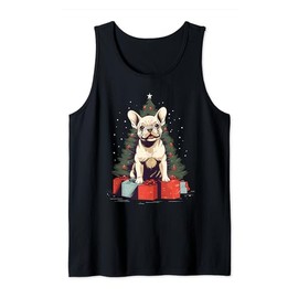 Christmas Tree, ornaments and Cute Frenchie Santa Christmas Tank Top