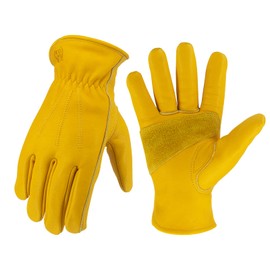 KKOYING Leather Work Gloves for Men & Women, Gardening Gloves, Reinforced Durable Cowhide Work Gloves, Puncture & Cut Resistant (XL)