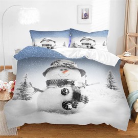 Albideyaa Lovely Snowman Christmas Comforter Cover Set Silver White Snow Scenery Queen Size Bedding Duvet Cover Set Boys Girls Kids Adult Quilt Cover Set with 2Pillowcase