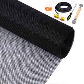 Screen Repair Kit for Window or Door, Adjustable Fiberglass Screens,Rolling Tool,Screen Spline Remover Hook,Screen Retainer Spline for Replacing & Installing Screens (59" x 118", Black)