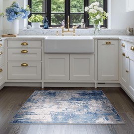 RELEANY Washable Area Rug 2'x3' Non-Slip Indoor Modern Abstract Low Pile Soft Carpet Rugs for Living Room Bedroom Home Entryway, Print Pattern, Blue Grey Navy Gray