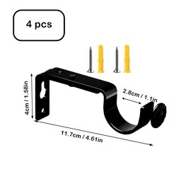Curtain Rod Brackets 4Pack Heavy Duty Adjustable Curtain Roman Rod Holder Extendable Curtain Rod Hooks Curtain Wall Hanging Bracket Hangers for 1 Inch Curtain Rod (Single Rod Black)