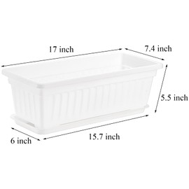 Fasmov 7 Pack 17 Inches White Flower Window Box Plastic Vegetable Planters with Trays Vegetables Growing Container Garden Flower Plant Pot for Balcony, Window Sill, Patio, Garden, White
