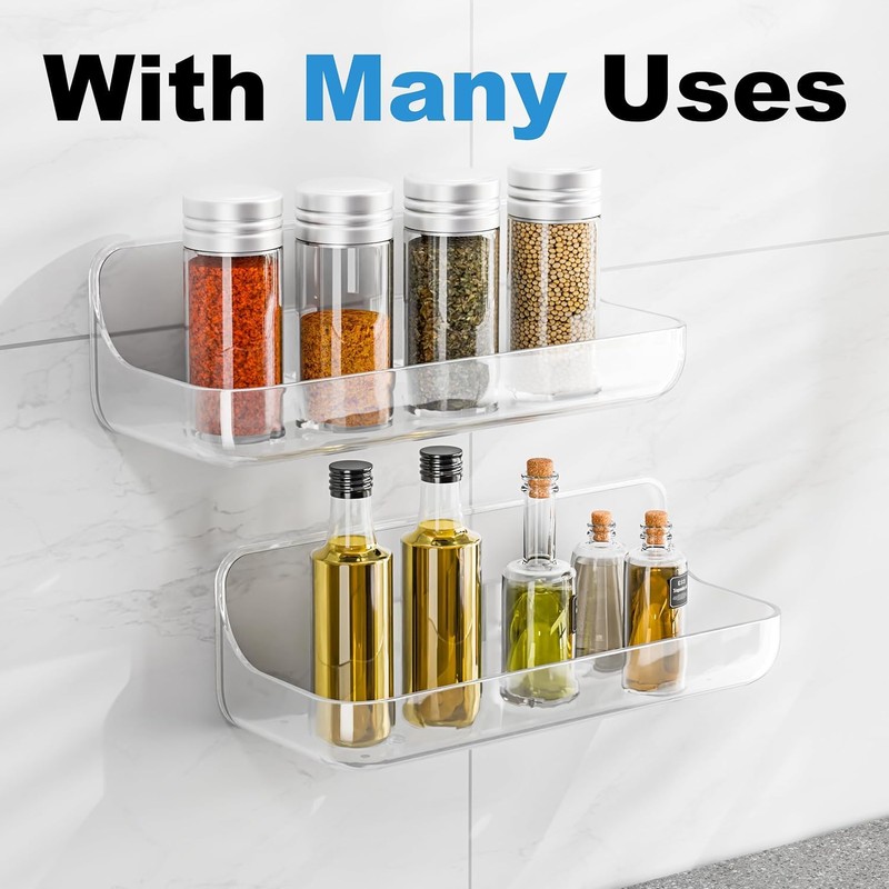 Kawfle Adhesive Shower Caddy, 2 Pack Acrylic Bathroom Shelves, No