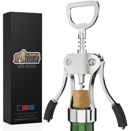 GORILLA GRIP BPA-Free Premium Wine Opener, Heavy Duty Zinc Alloy Wing Corkscrew, Multifunctional Bottle Openers Remove Corks, Caps, Easy Use Sharp Cork Screw, Dishwasher Safe, Holiday Essential, Black