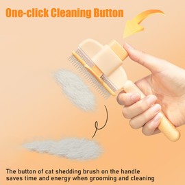 Marchul Cat Comb with Release Button, Cat Grooming Comb with Long and Short Stainless Steel Metal Round Teeth, Pet Comb Brush for Removing Matted Fur, Knots & Loose Fur for Dogs and Cats(Yellow)