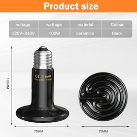 Bocguy 2 x Ceramic Heat Spotlights, 100 W Reptile Heat Lamp, Ceramic Reptiles Heat Lamp, Heat Lamp Terrarium, Ceramic Heat Emitter for Reptiles, Snakes, Chickens, Dogs, Cats, Lizards