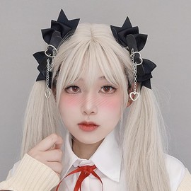 Lolita Hair Clip, Ribbon, Black Hair Clip, Set of 2 Left and Right Goth Loli, Hair Ornament, Love Pendant, Ribbon, Hair Pin, Hair Accessory, Bow, Cosplay, Hair Ornament