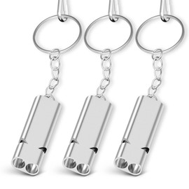 PolySky Emergency Whistle With Lanyard, Disaster Preparedness, Outdoor, School, Gym, Camping, Hiking, Coaching, Refereeing, Lifeguard Tool (3 Pieces, Made of Aluminum, Silver)