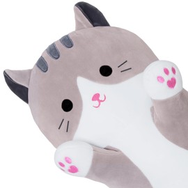 SNOWOLF Cute Long Cat Plush Body Pillow, Kawaii Cat Plushie Toys Cuddle Cartoon Stuffed Animals Soft Kitten Throw Pillow Doll Gift for Kids Girls Boys (19.7", Grey)