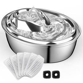 ORSDA Cat Water Fountain, Automatic Drinking Fountain Dog Water Dispenser with 8 Replacement Filters & 1 Silicone Mat for Cats, Small Dogs,2L Stainless Steel Pet Water Fountain