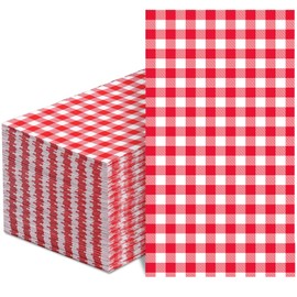100 Pcs Red Gingham Napkins Disposable - Red and White Checkered Paper Napkins Red Dinner Napkins for Picnic Bathroom Birthday Wedding Party Supplies