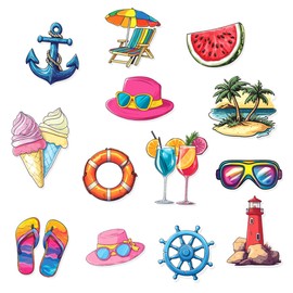 Tropical Summer Beach Vacation Stickers Pack 24Pcs Vinyl Waterproof for Laptop Water Bottle Scrapbook Travel Journal DIY Decorations Teens Adults Hard Bottles Wall