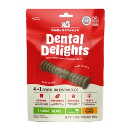 Stella & Chewy's Dental Delights with Freeze-Dried Chicken - Large Dental Treats for Dogs, 5.5 Ounce Bag
