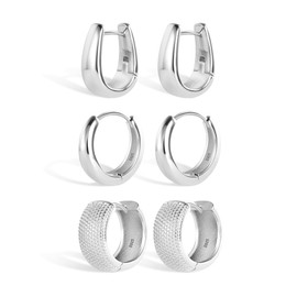 KISSPAT Gold Silver Earrings Small Hoop Earrings Set Women, 3 Pairs Small Silver 925 Earrings Chunky Small 14K Gold Hoop Earrings Chunky Thick Hoop Earrings Huggie Hoop Mini Small Hoop Earrings